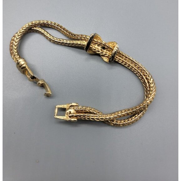 Crystal X Bracelet Double 6.5" Strand Cable Chain Gold Tone High End Fashion - Picture 5 of 11